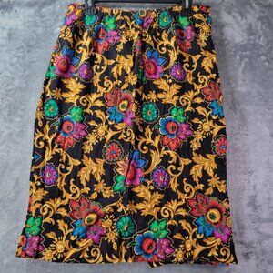 Vintage‎ Womens Rayon Skirt 20 Made in USA Floral Baroque Bold Boho Festival 90s